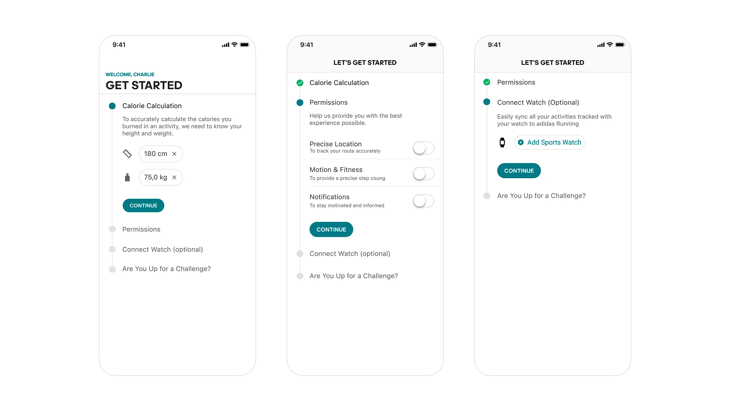 The existing adidas Running onboarding journey
