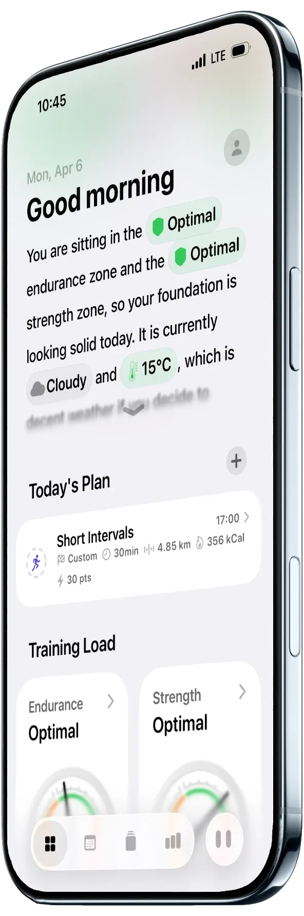 The Whistle dashboard showing today's plan and Training Load